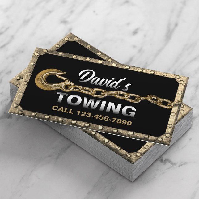 Tarjeta De Visita Towing Truck Car Hauling Service Gold Framed (Subido por el creador)