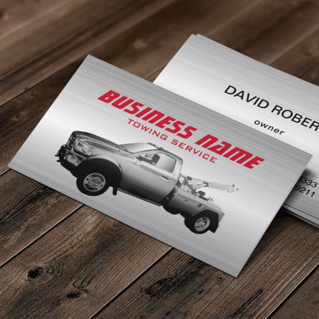Tarjeta De Visita Towing Truck Profesional Red Text Metallic (Subido por el creador)