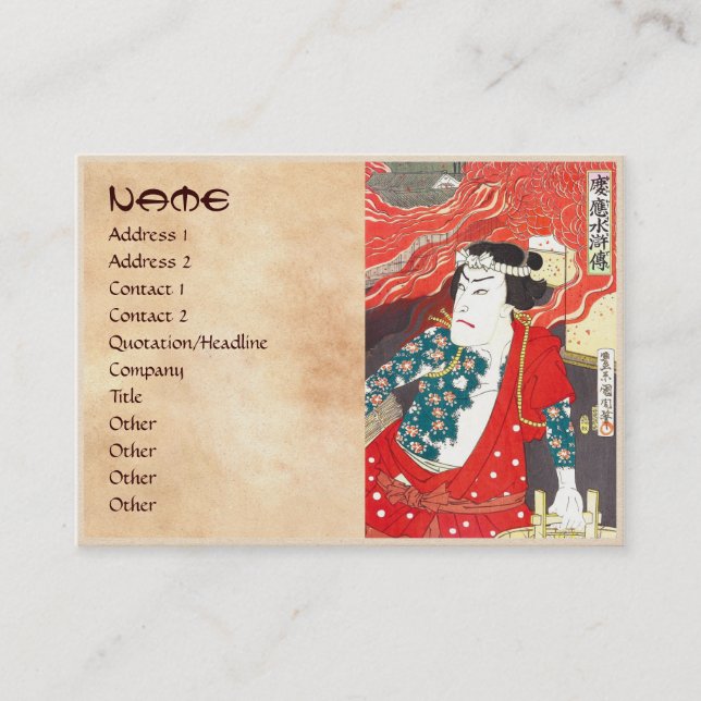 Tarjeta De Visita Toyohara Kunichika: Kabuki - bombero tatuado (Anverso)