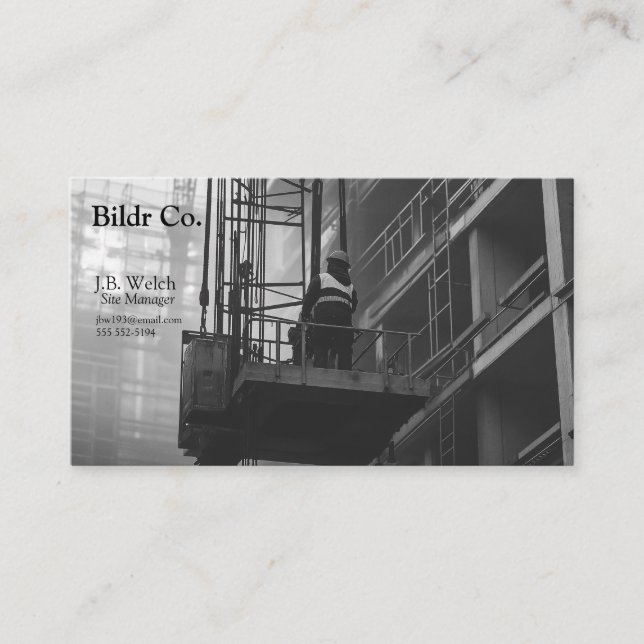 Tarjeta De Visita Trabajador de construcción en plataforma de grúas (Anverso)