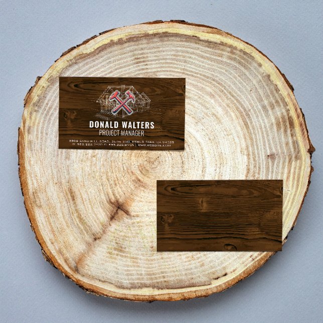 Tarjeta De Visita Trabajador de construcción | Fondo de madera | Blu (Subido por el creador)