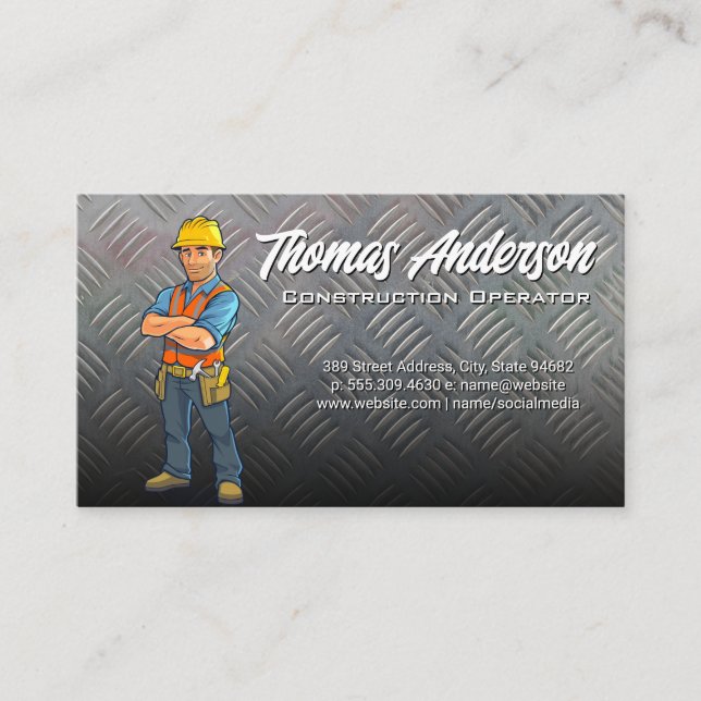 Tarjeta De Visita Trabajador de construcción | Fondo del acero (Anverso)