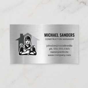 Tarjeta De Visita Trabajador de construcción   Fondo metálico