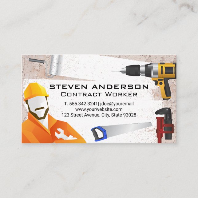Tarjeta De Visita Trabajador de construcción | Herramientas de hardw (Anverso)