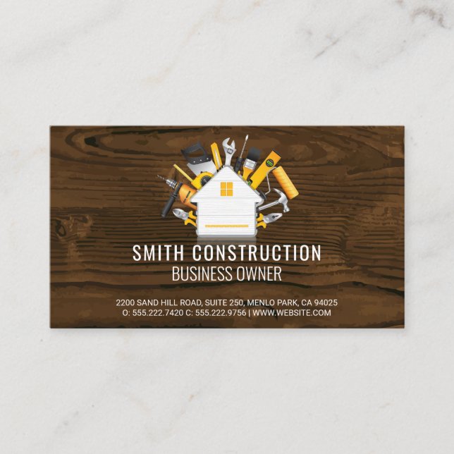 Tarjeta De Visita Trabajador de construcción | Herramientas de repar (Anverso)