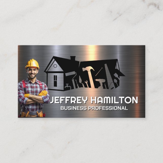 Tarjeta De Visita Trabajador de construcción | Metal | Herramientas  (Anverso)