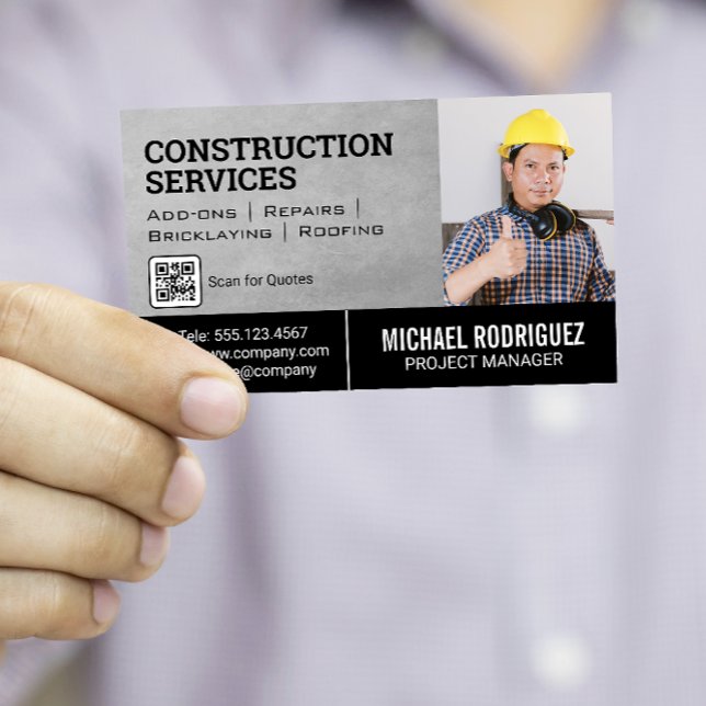 Tarjeta De Visita Trabajador de construcción | Plantilla de código Q (Subido por el creador)