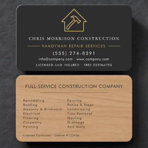 Tarjeta De Visita Trabajador de Construcción Profesional Oro Negro