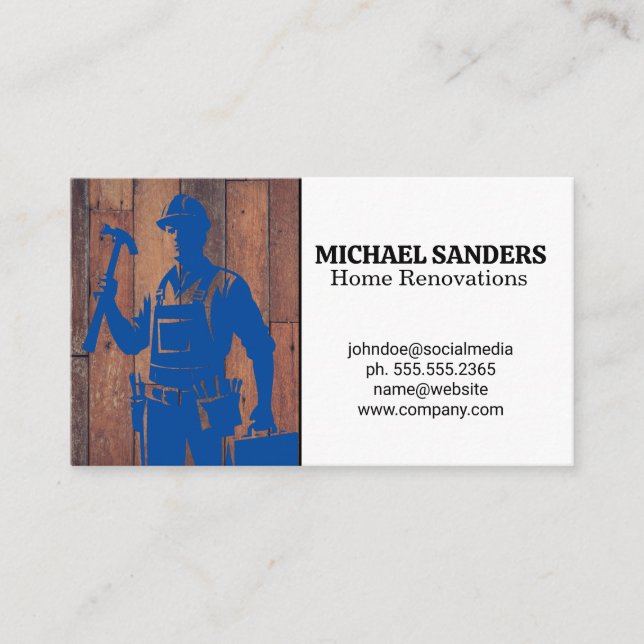 Tarjeta De Visita Trabajador de construcción | Reparaciones de renov (Anverso)