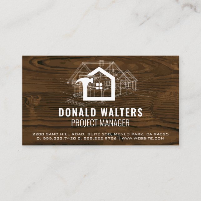 Tarjeta De Visita Trabajador de construcción | Wood Blueprints (Anverso)