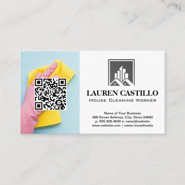 Tarjeta De Visita Trabajador de limpieza | Código QR | Masa (Anverso)