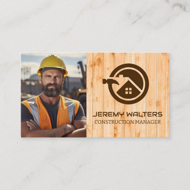 Tarjeta De Visita Trabajador en el lugar de construcción | Madera (Anverso)