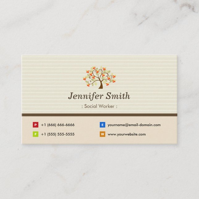 Tarjeta De Visita Trabajador social - Símbolo de árbol elegante (Anverso)