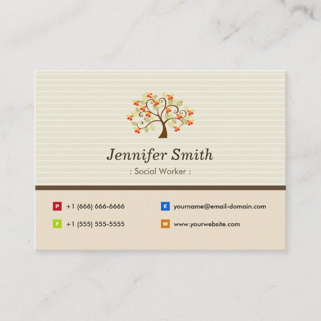 Tarjeta De Visita Trabajador social - Símbolo de árbol elegante (Anverso)