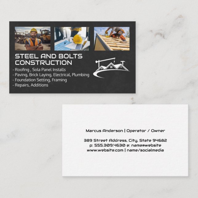 Tarjeta De Visita Trabajadores de construcción | Collar azul | Renov (Anverso / Reverso)