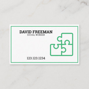 Tarjeta De Visita Trabajo social del rompecabezas verde y blanco mod