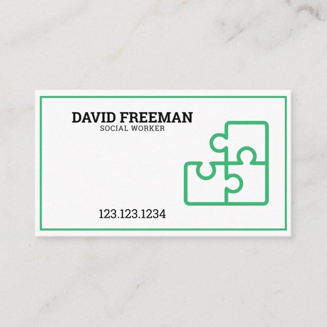 Tarjeta De Visita Trabajo social del rompecabezas verde y blanco mod (Anverso)