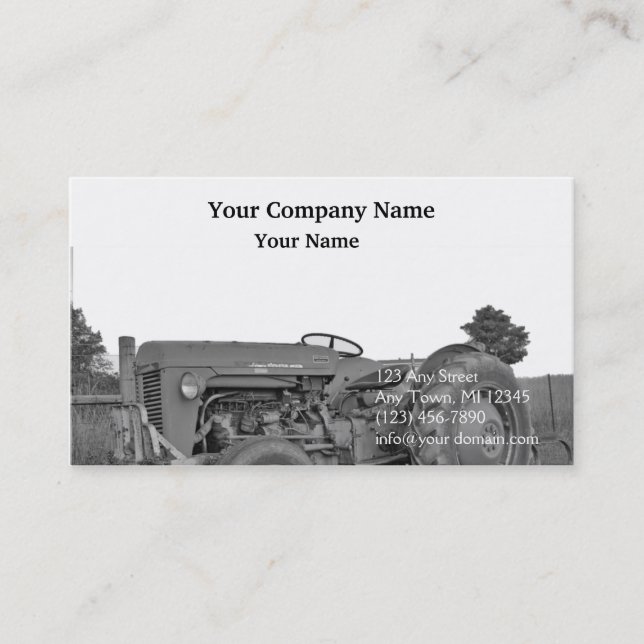 Tarjeta De Visita Tractor antiguo en blanco y negro (Anverso)