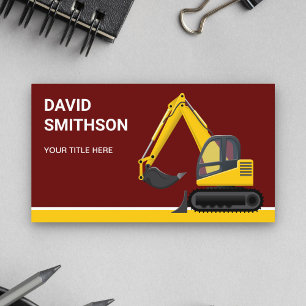 Tarjeta De Visita Tractor de Construcción Rojo Oscuro Excavadora
