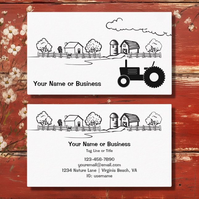 Tarjeta De Visita Tractor de silueta y granja de campo cuta (Silhouette Tractor and Cute Country Farm Business Card)