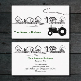 Tarjeta De Visita Tractor de silueta y granja de campo cuta