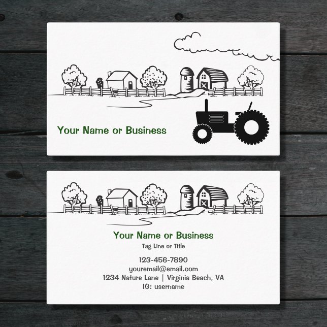 Tarjeta De Visita Tractor de silueta y granja de campo cuta (Silhouette Tractor and Charming Country Farm Business Card)