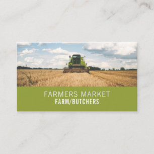 Tarjeta De Visita Tractor en campo, agricultor y carnicero