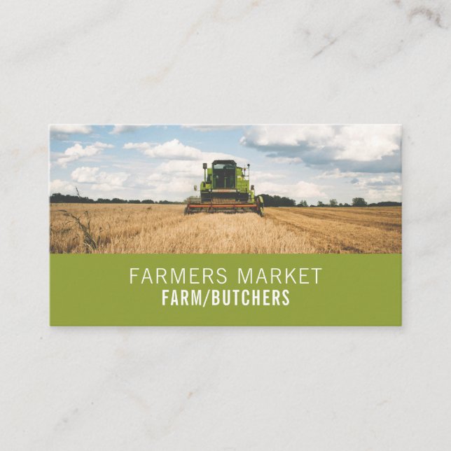 Tarjeta De Visita Tractor en campo, agricultor y carnicero (Anverso)