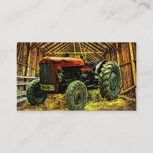Tarjeta De Visita Tractor Rojo Antiguo Granero Rústico