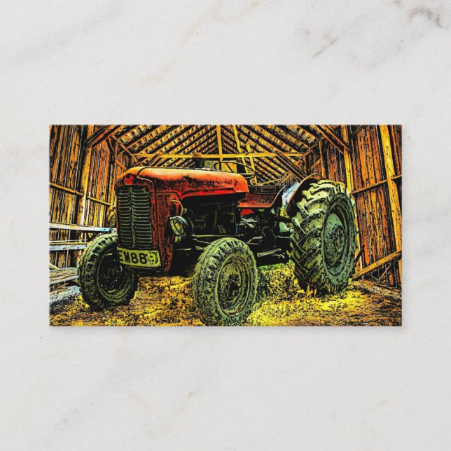 Tarjeta De Visita Tractor Rojo Antiguo Granero Rústico (Anverso)