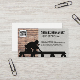 Tarjeta De Visita Tradesman trabajando en el techo   Muro de ladrill