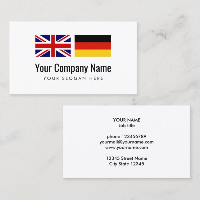 Tarjeta De Visita Traductor alemán-inglés de los servicios de (Anverso / Reverso)