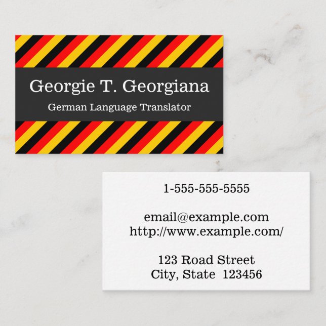 Tarjeta De Visita Traductor de idioma alemán, profesor, tutor (Anverso / Reverso)