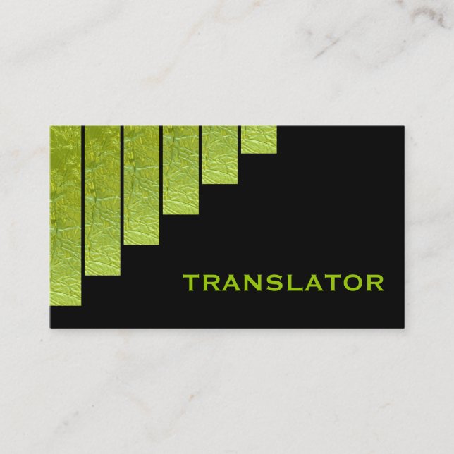 Tarjeta De Visita Traductor de rayas verticales de color verde moder (Anverso)