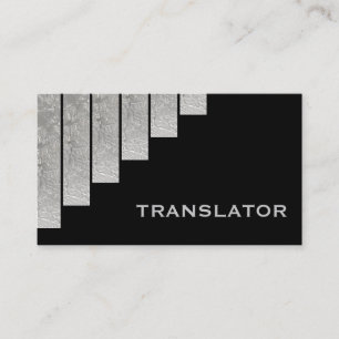Tarjeta De Visita Traductor de rayas verticales gris plata y negro