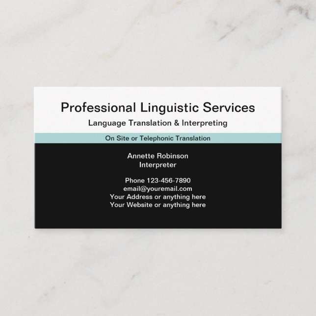 Tarjeta De Visita Traductor de servicios lingüísticos profesionales (Anverso)
