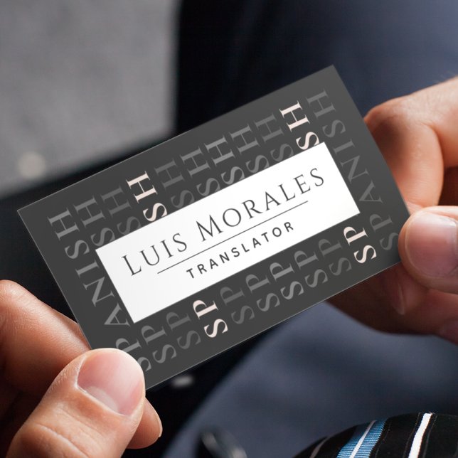 Tarjeta De Visita Traductor inglés español tipografía moderna negro (Subido por el creador)