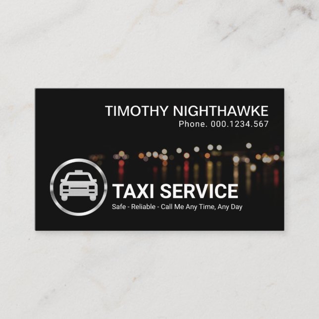 Tarjeta De Visita Tráfico Simple Y Elegante Encender Taxi Noche Boke (Anverso)