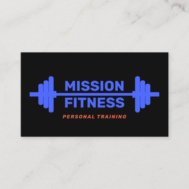 Tarjeta De Visita Trainer personal Barbell azul Fitness Negro (Anverso)