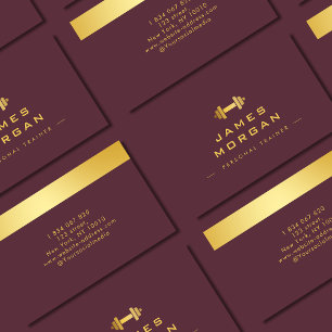 Tarjeta De Visita Trainer personal Gold Dumbbell burgundy