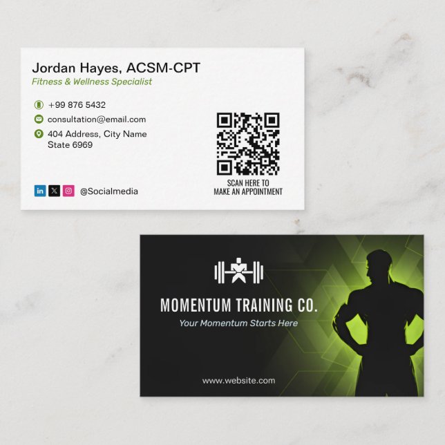 Tarjeta De Visita Training Fitness Coach | Black White Barcode (Anverso / Reverso)