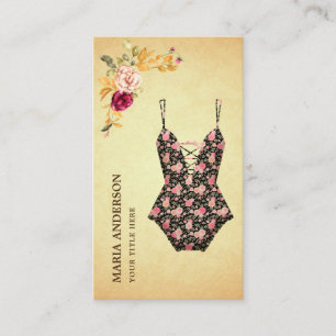 Tarjeta De Visita Trajes De Baño Vintage Floral Retro Bikini