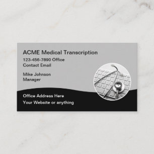 Tarjeta De Visita Transcripción Médica Simple Moderna