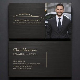 Tarjeta De Visita Transporte Ejecutivo Metálico Foto Negro y Dorado