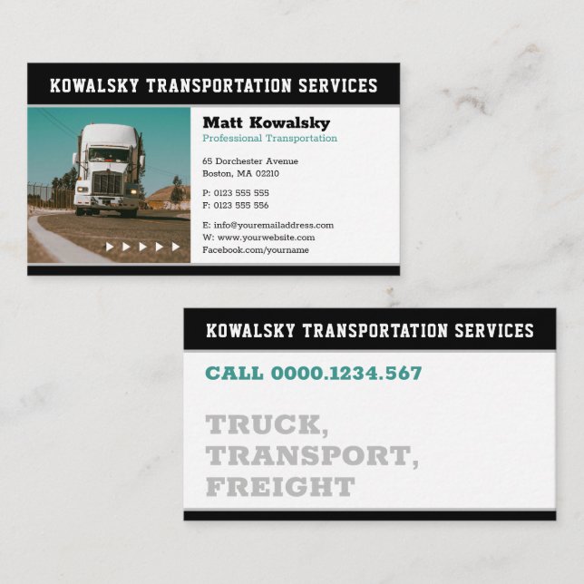 Tarjeta De Visita Transporte y logística | Camión (Anverso / Reverso)