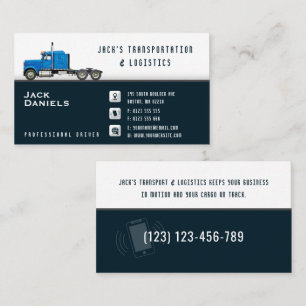 Tarjeta De Visita Transporte y logística   Camión azul 
