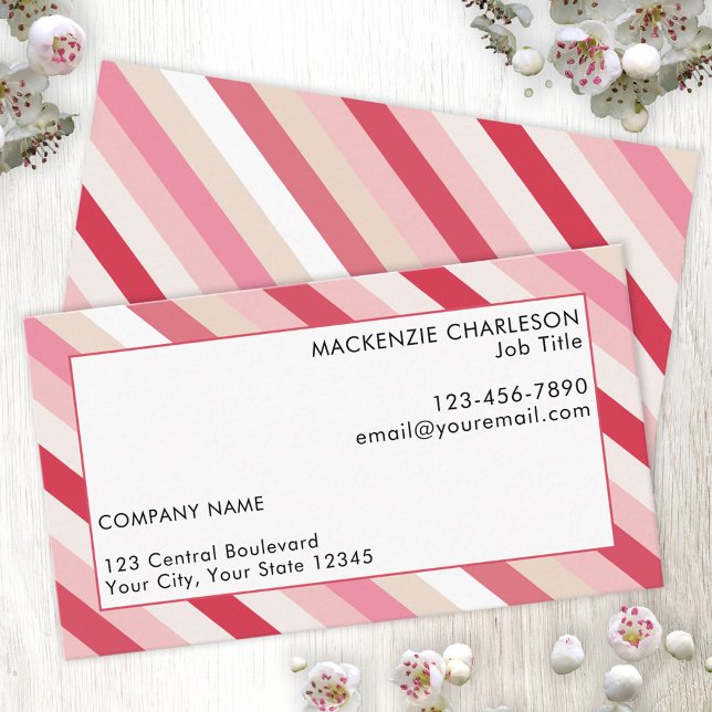 Tarjeta De Visita Trazo de caramelo rosa (Pink diagonal candy striped business cards)