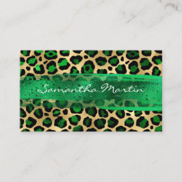 Tarjeta De Visita Trazo de pincel de leopardo de lámina de esmeralda