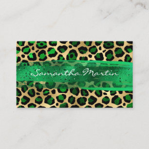 Tarjeta De Visita Trazo de pincel de leopardo de lámina de esmeralda