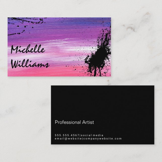 Tarjeta De Visita Trazo de pintura artística | Paint Splatter (Anverso / Reverso)